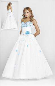   SZ 6 WHITE/Sky Blue BLUSH PROM 5031 tulle ball gown 3D Flowers  