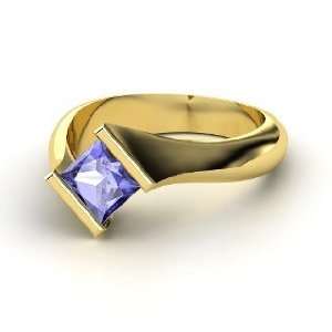  Slant Ring, Princess Tanzanite 14K Yellow Gold Ring 
