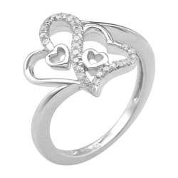 Sterling Silver 1/5ct TDW Diamond Double Heart Fashion Ring (H I, I3 