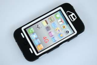   For iPhone 4 4S   Hard Plastic with Rubber Silicon Black 0188  