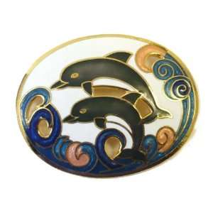  Cloisonne Dolphins Jumping Waves Pin Jewelry