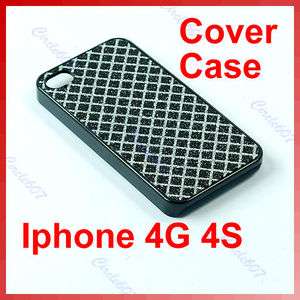   Glitter Sparkle Hard Back Case Black lattice Skin For iPhone 4G 4S