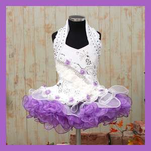 Girls Glitz Pageant Dress Purple White Size 1~10T New  