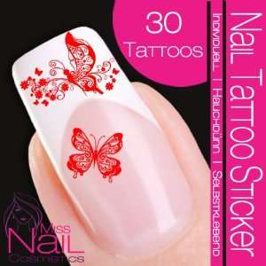  Nail Tattoo Sticker Butterfly / Floral   red Beauty