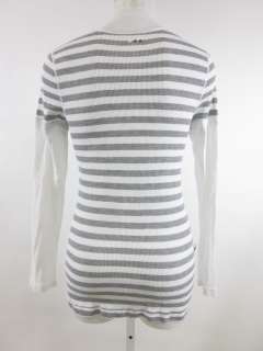 THREE DOTS Gray White Striped Long Sleeve Shirt Top S  