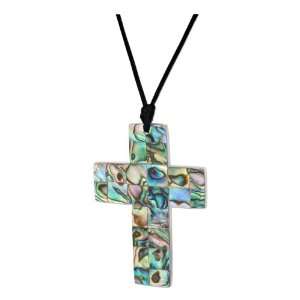  Large Cross Shape Shell Necklace on Black Cord Jewelry