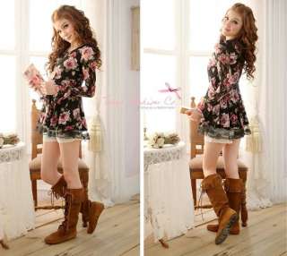 CHIC CREW NECK ROSE PATTERN LACE LONG TOPS 1916  