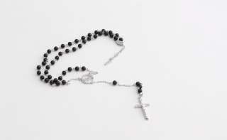 New** Beckham Rosario Cross Rosary Black Bead Necklace  
