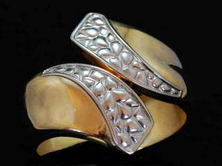 Vintage Silver/Gold Toned Hinged Cuff Bracelet 1980S  