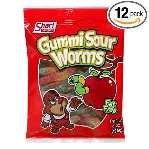 Shari Gummi Sour Worms, 5.5 Ounce Bags (Pack of 12)  