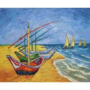 Fishing Boats on the Beach Van Gogh Oil Painting on Canvas Hand Made 