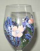 HAND PAINTED WINE GLASSES WITH WISTERIA AND FLOWERS  