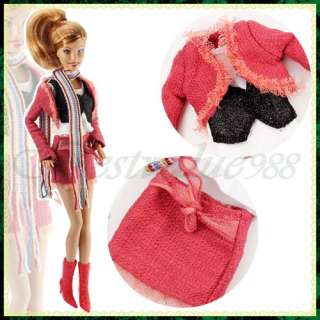 Handmade Barbie 5 Set Clothes Skirt Top Coat Pants Outfits 10 Shoes 