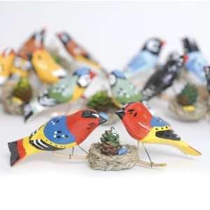 Folk Hand Carved & Painted Two Bird Family