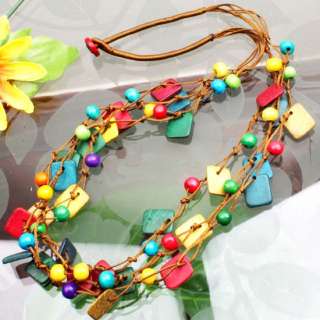 Handmade Multi color Coconut Square Beads Necklace 24L  