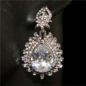 Wedding Leaf Teardrop Dangler Earring Austrian Rhinestone Crystal 