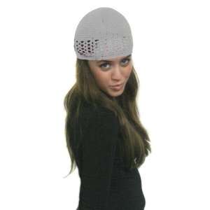  White Womens Kufi Crochet Knit Hat