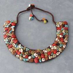 Handmade Mosaic Gemstone Collar Bib Necklace (Thailand)   