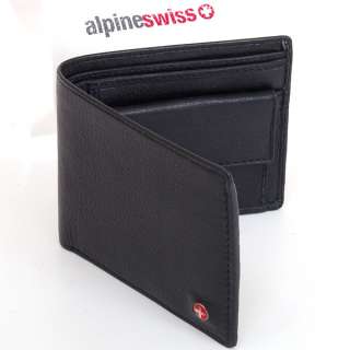 Mens Leather Bifold Wallet Coin Pocket Purse Pouch Alpine Swiss 2 Bill 