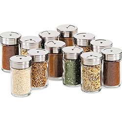 Glass 12 piece Spice Jar Set with Stainless Steel Lids  