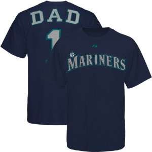 Majestic Seattle Mariners Navy Blue #1 Dad T shirt (Small 