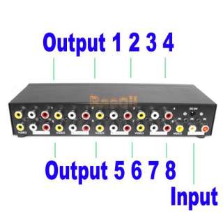 1Input x 8Output 1x8Port Splitter Composite 3RCA AV Video Audio Switch 