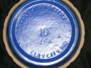Vintage Clay City Pottery Indiana # 10 USA Blue Glaze Stoneware Pie 