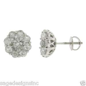 10 Ct Diamond Cluster Stud Earrings 14K White Gold  