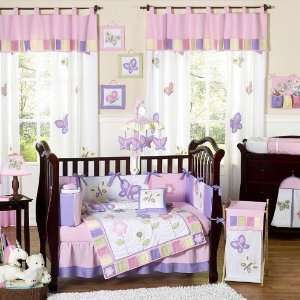  Butterfly Pink and Purple 6 Pc Crib Bedding Set By Decore 