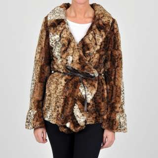 Damselle New York Womens Faux Fur Belted Coat  