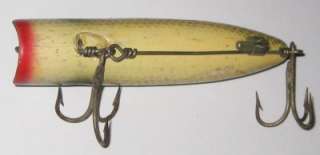   wood lure made 1950 1952 . Used, hook pointers, age lines, wear