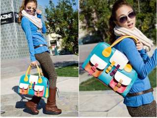 Fashion Women Hit Color Candy PU Leather Shoulder Bag Tote Ladies 