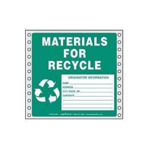  Materials for Recycle Label, w/Originator Info, Pin Feed 