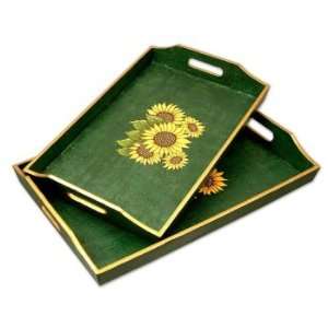 Wood trays, Radiant Sunflowers (pair)