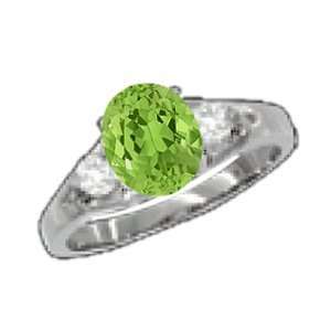  0.84 Ct Oval Green Peridot Diamond Sterling Silver Ring 