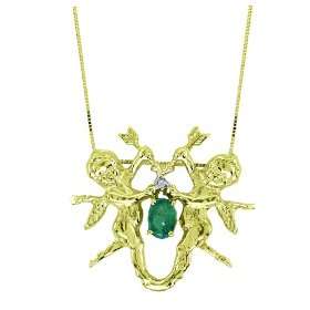  0.51 CTW DIAMOND & EMERALD ANGEL PENDANT (CAN BE MADE INTO 
