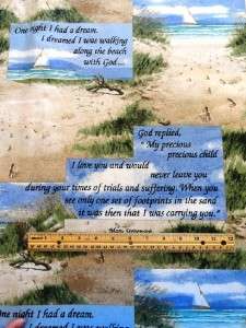 New Footprints In The Sand Fabric BTY Religious  