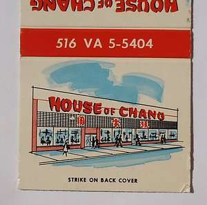 1950s Matchbook House of Chang Chinese Restaurant Storefront Valley 