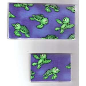   Cover Debit Set Made with Baby Turtle on Blue Fabric 
