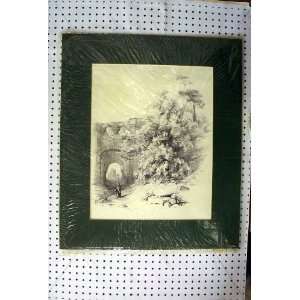   1850 Antique Drawing Countryside Trees Archway