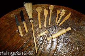 Wooden Miniatures ~ Broom, Rolling Pin, Whisk, Spatula, See