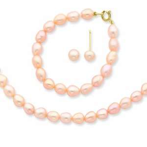   Pink Fw Cultured Pearl 12 In. Necklace, Bracelet & Earrings Set