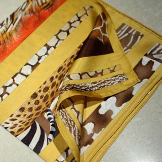 Gold & White Wild Africa Leopard Art Women Silk Small Pattern Scarf 