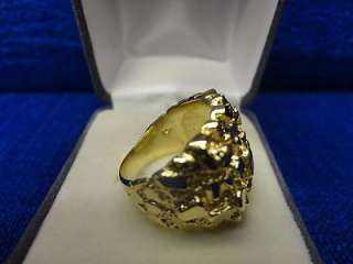 HEAVY MENS 14K YELLOW GOLD NUGGET RING, SIZE 7.75  