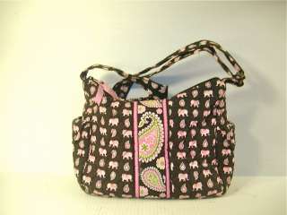 ENCHANTING VERA BRADLEY Pink Elephant Cotton Quilted Hobo  
