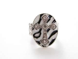 Zebra Cross Oval Crystal Stretch Ring Fashion Jewelry  