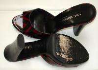 VIA SPIGA Red Black Chevron Patent Slides Heels Shoes 8  