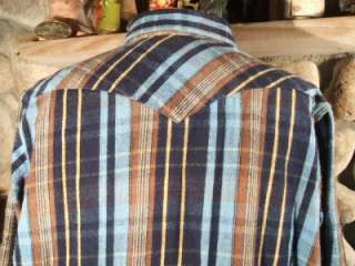   Western Cowboy Stripped Snap Heavy Flannel Work Chore Shirt XL  