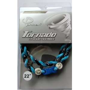  Phiten Custom Titanium Sky Blue and Black Tornado Necklace 
