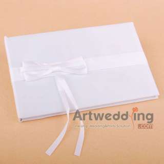 White Bow Wedding Guest Book Pen, Garter, Ring Pillow, Flower Basket 